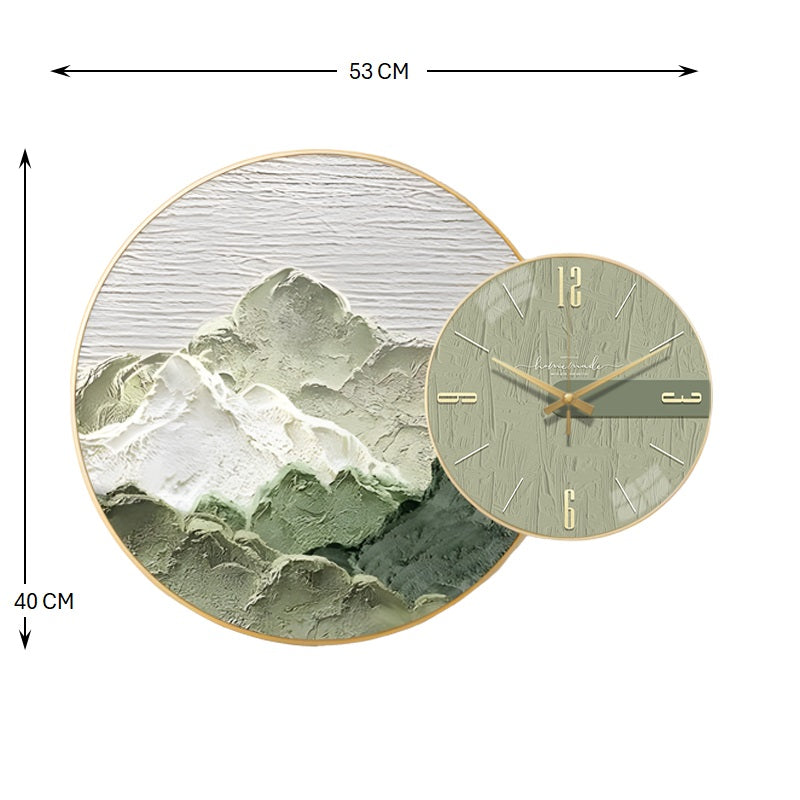 Wall Clock with Painting Mountain Round