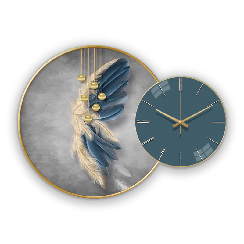 Wall Clock with Painting Contemporary Round