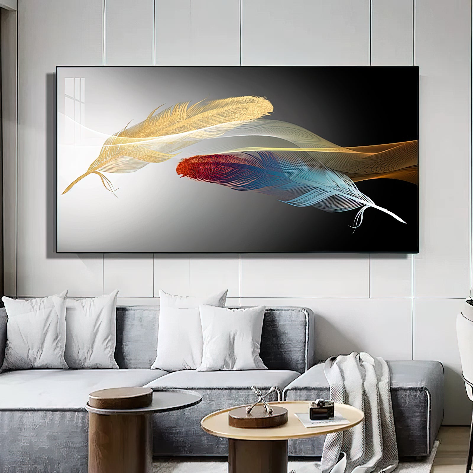 Abstract Feathers Wall Painting - Artistic Home Decor crystal porcelain Framed Large wall wall art wall accents