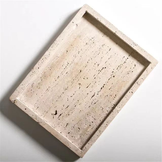 Chic Travertine Decorative Tray | Home Decor cabinet  Sleek Contemporary Sophisticated Unique Elegant Decorative Trendy stylish Minimalist Artistic Luxury Designer tabletop table decor accessories tableware living room decor coffee table decor