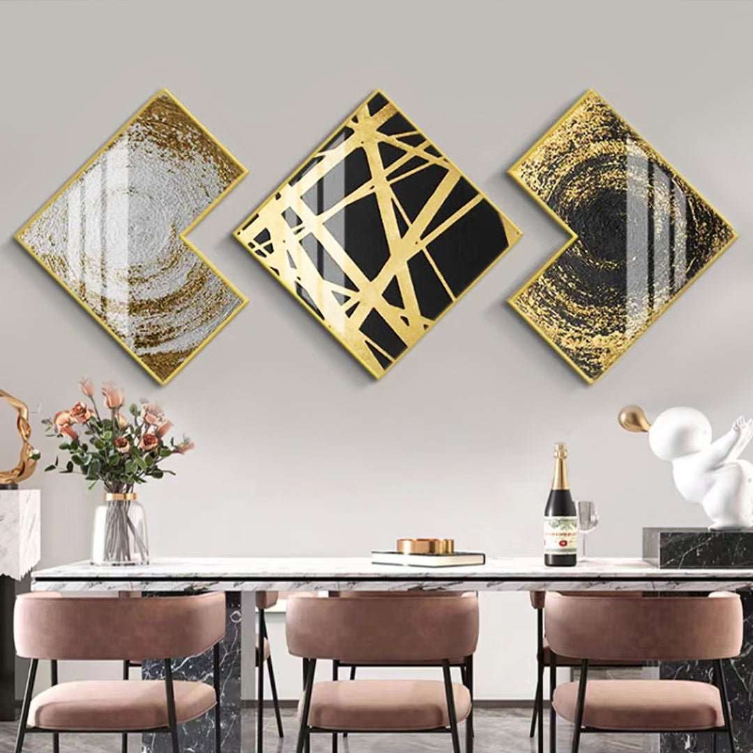 Black & Gold Wall Painting (50x50 cm - Set of 3) - Bliss Vie