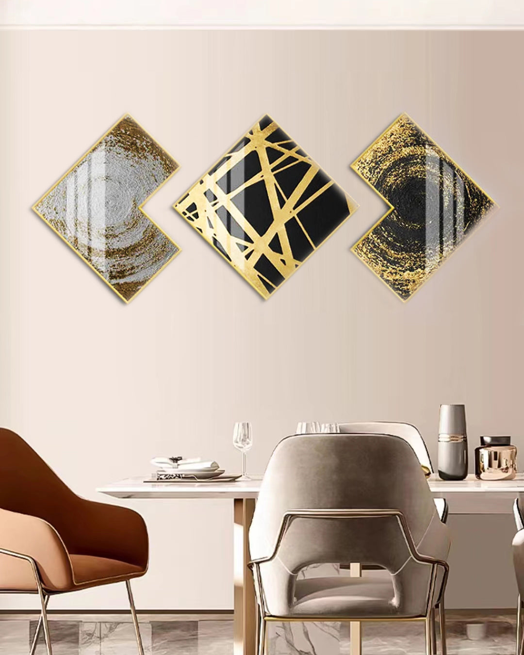 لوحة حائط باللونين الأسود والذهبي (50x50 سم - مجموعة من 3 قطع)