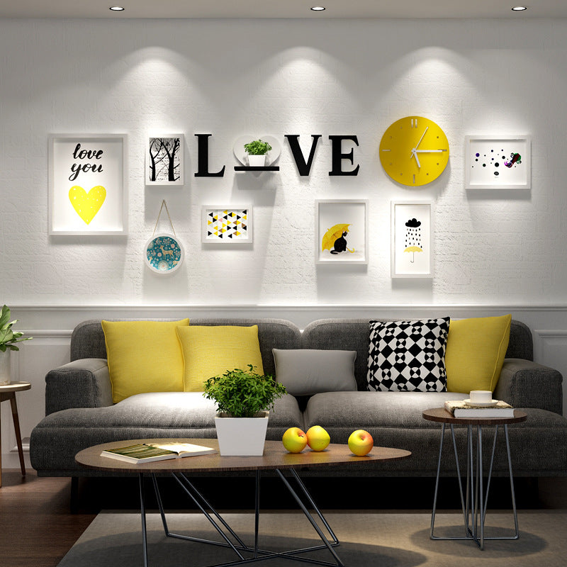 Transform Your Space with Modern Living Room Decor - Exclusive Painting, Photo Frame, and Clock Set, home decor