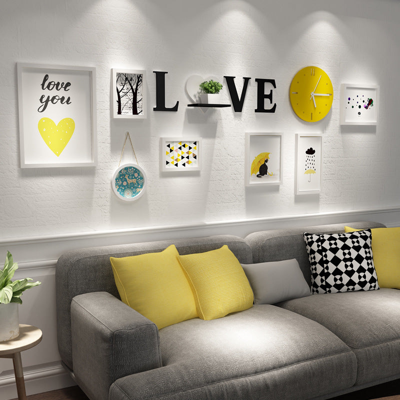 غرفة المعيشة الحديثة اللوحة الزخرفية إطار الصورة مجموعة الساعة مع الحب