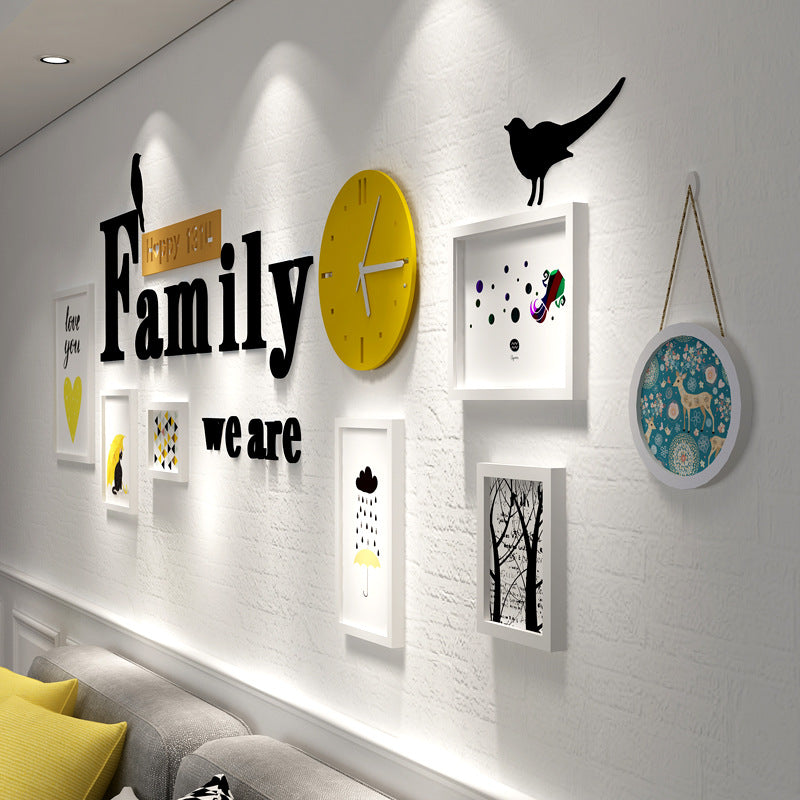غرفة المعيشة الحديثة اللوحة الزخرفية إطار الصورة مجموعة الساعة مع العائلة