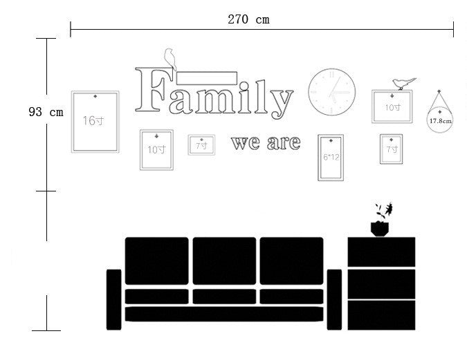 غرفة المعيشة الحديثة اللوحة الزخرفية إطار الصورة مجموعة الساعة مع العائلة