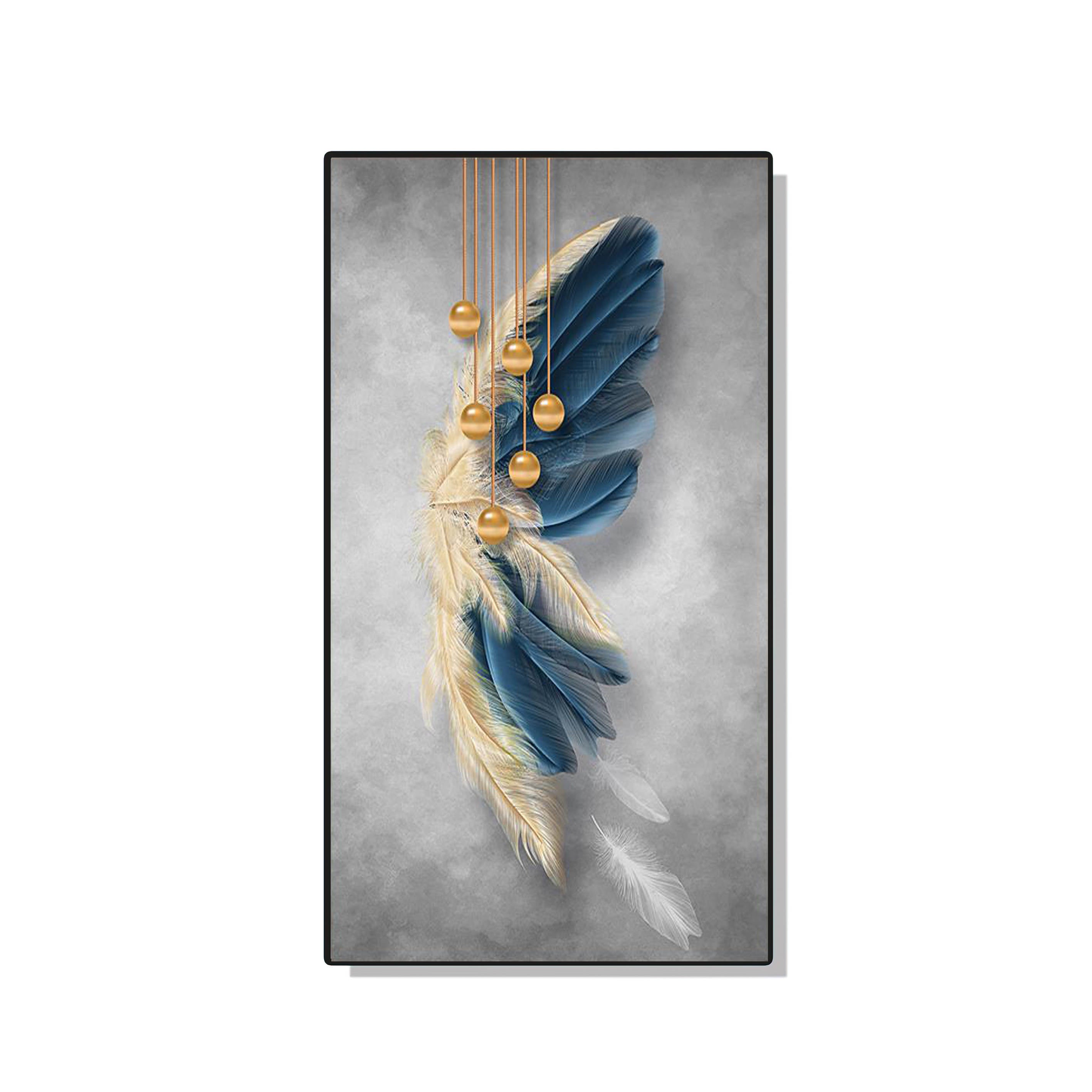 Large Feathers Abstract Wall Painting - Impressive 80x160 cm Art Home Decor crystal porcelain Framed Large wall wall art wall accents