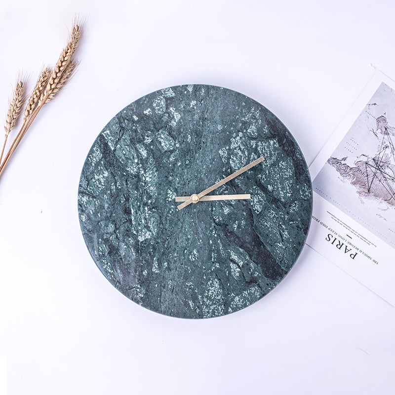 Elegant Round Green Marble Clock | Home Decor Unique Luxury Minimalist desk tabletop table stylish artistic Contemporary Nordic Timepiece Timekeeping Scandinavian trendy modern compact
