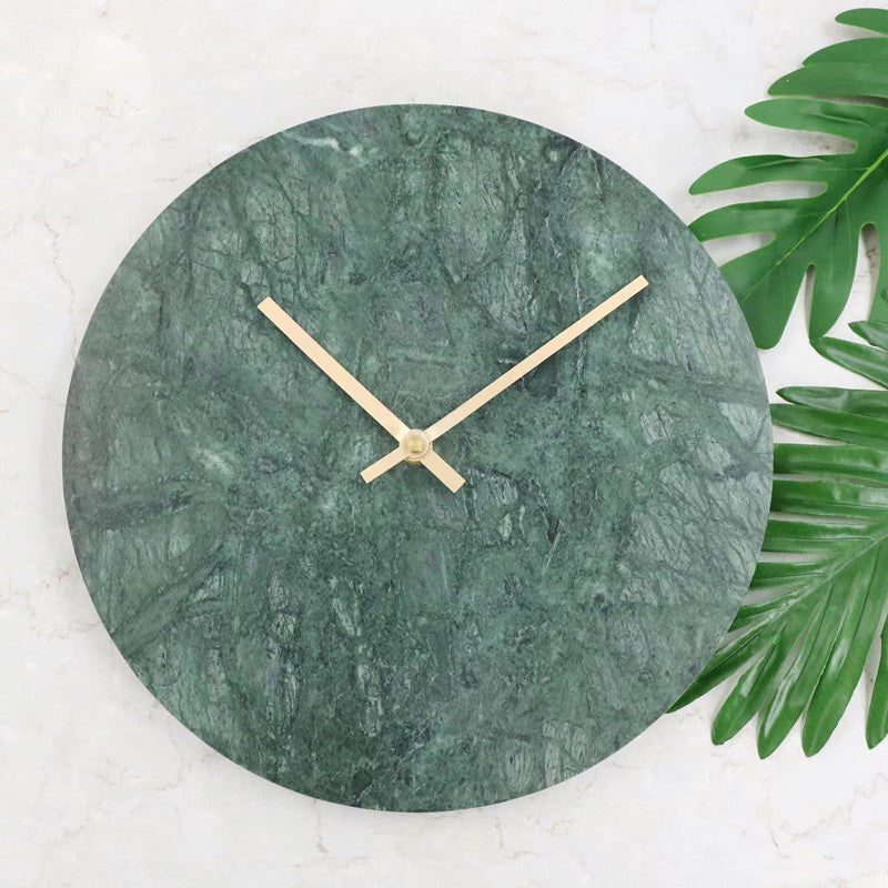 Elegant Round Green Marble Clock | Home Decor Unique Luxury Minimalist desk tabletop table stylish artistic Contemporary Nordic Timepiece Timekeeping Scandinavian trendy modern compact