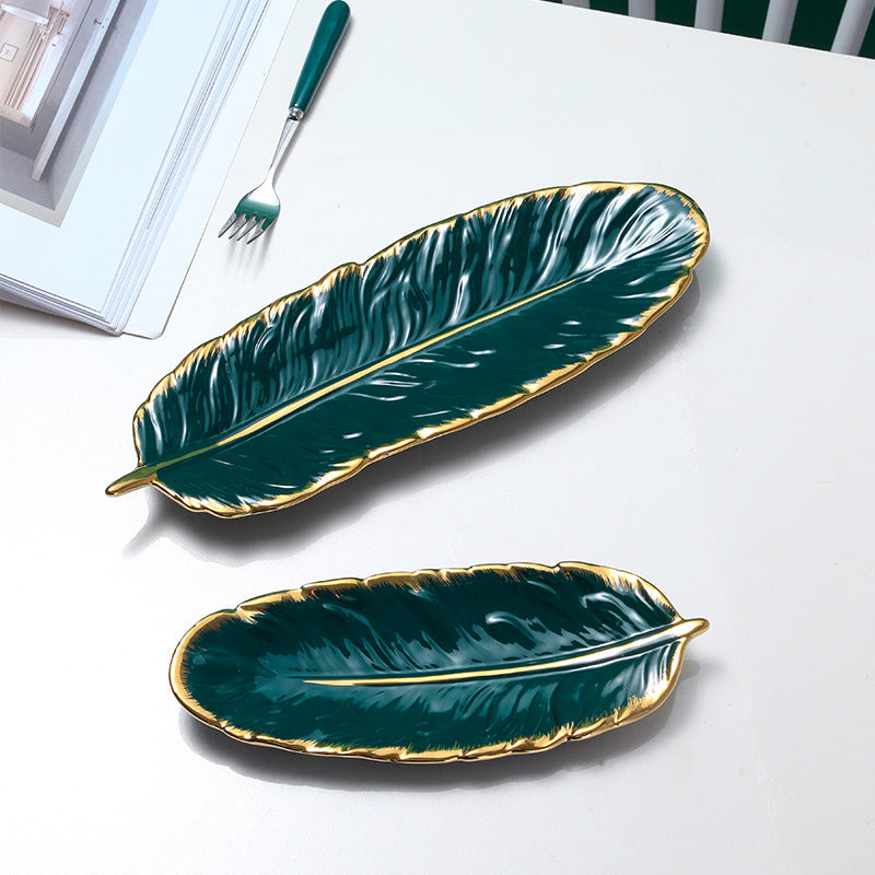 Chic Ceramic Leaf Plate | Home Decor cabinet  Sleek Contemporary Sophisticated Unique Elegant Decorative Trendy stylish Minimalist Artistic Luxury Designer tabletop table decor accessories tableware living room decor coffee table decor