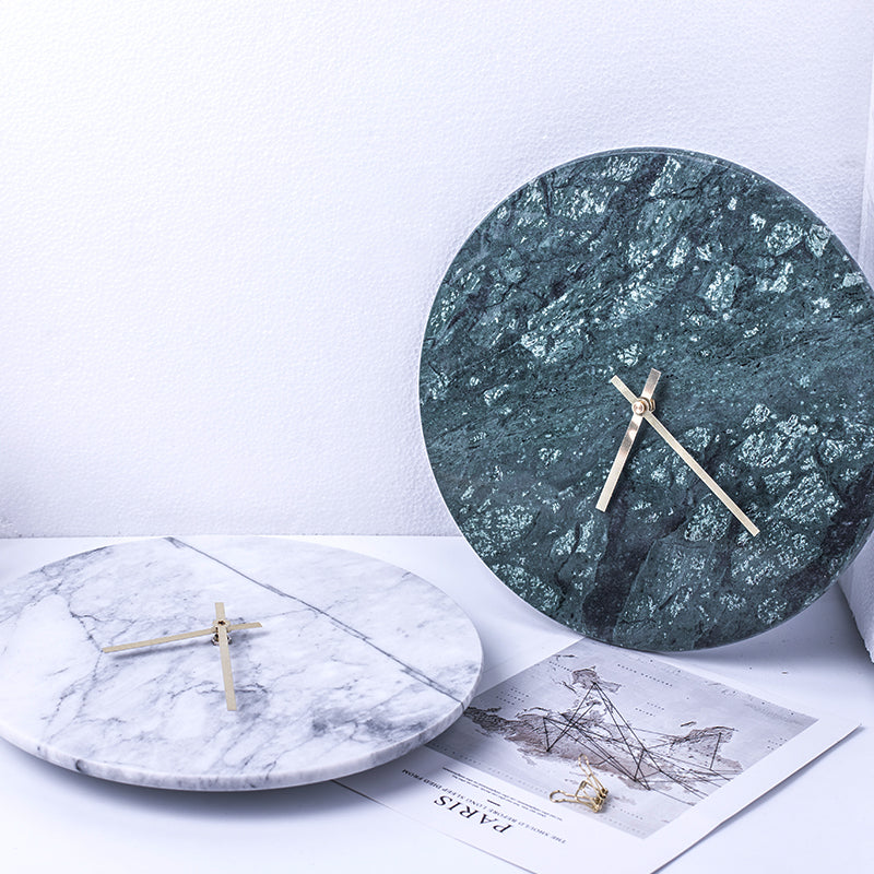 Elegant Light Grey Marble Clock | Home Decor Unique Luxury Minimalist desk tabletop table stylish artistic Contemporary Nordic Timepiece Timekeeping Scandinavian trendy modern compact