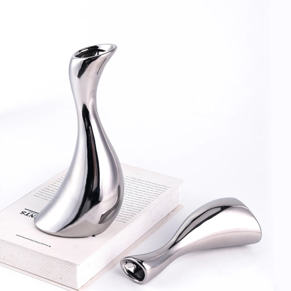 Elegant Nordic Silver Flower Vase - Stylish Vase Decor Home Decor cabinet  Sleek Contemporary Sophisticated Unique Elegant Decorative Trendy stylish Minimalist Artistic Luxury Designer tabletop table decor accessories tableware living room decor coffee table decor