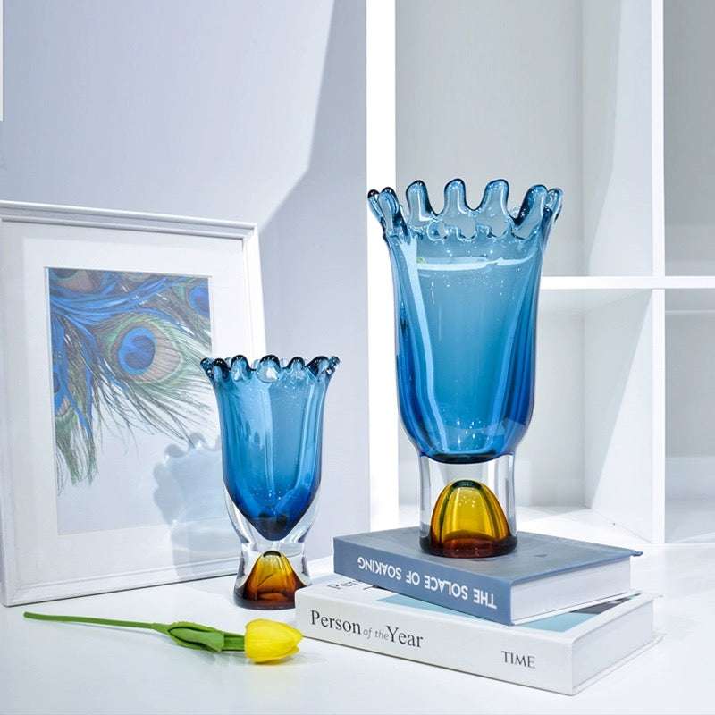 Elegance in Bloom - Blue Orchid Vase for Floral Displays Home Decor cabinet  Sleek Contemporary Sophisticated Unique Elegant Decorative Trendy stylish Minimalist Artistic Luxury Designer tabletop table decor accessories tableware living room decor coffee table decor