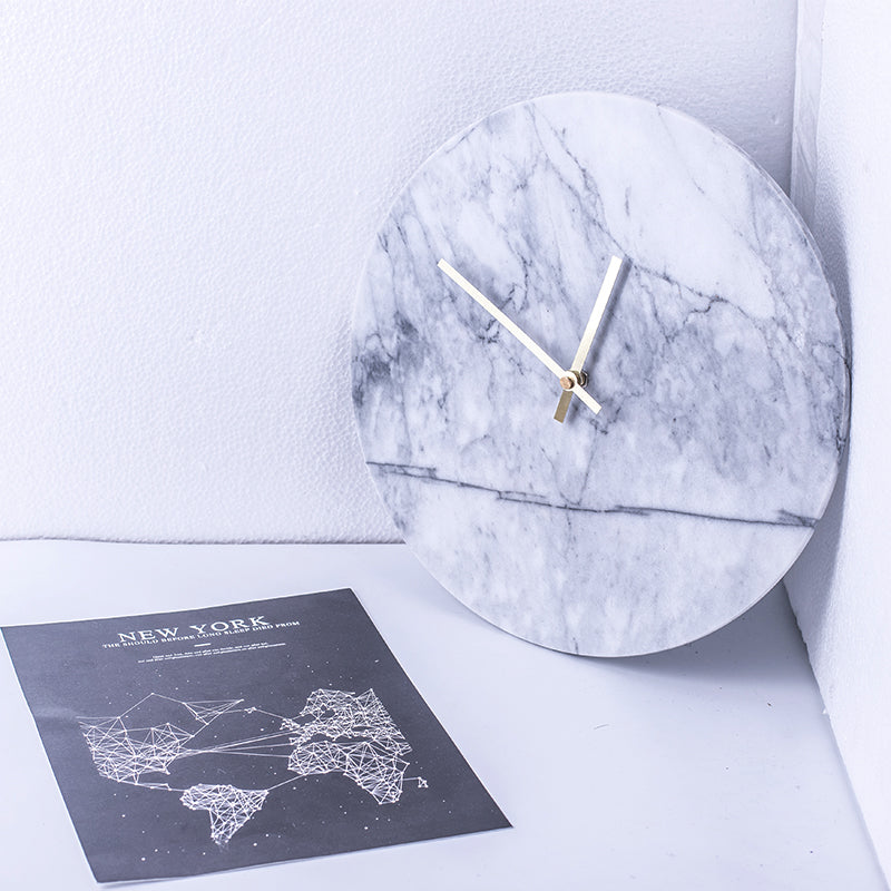 Elegant Light Grey Marble Clock | Home Decor Unique Luxury Minimalist desk tabletop table stylish artistic Contemporary Nordic Timepiece Timekeeping Scandinavian trendy modern compact