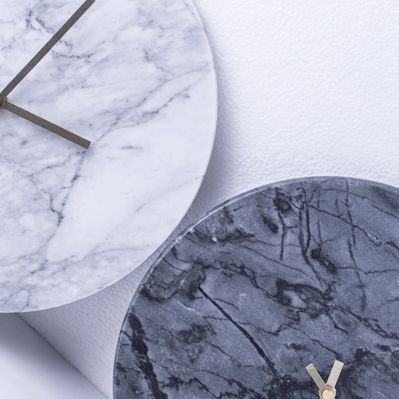 Sleek Black Grey Marble Clock | Home Decor Unique Luxury Minimalist desk tabletop table stylish artistic Contemporary Nordic Timepiece Timekeeping Scandinavian trendy modern compact