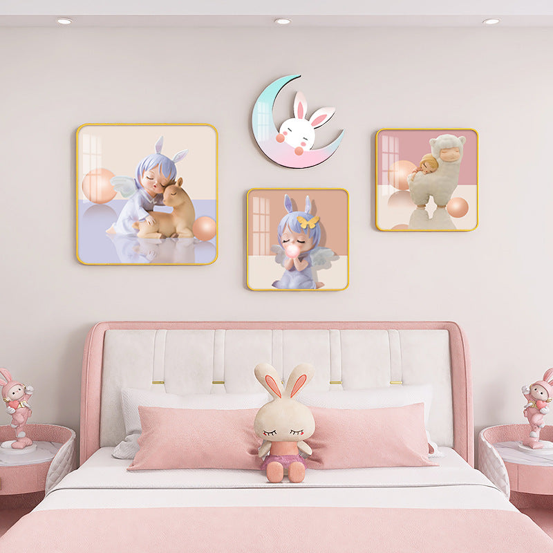 Girls Children Bedroom Princess Cartoon decoration pink wall painting set with moon mural