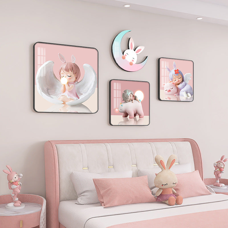 Girls Children Bedroom Princess Cartoon decoration pink wall painting set with moon mural