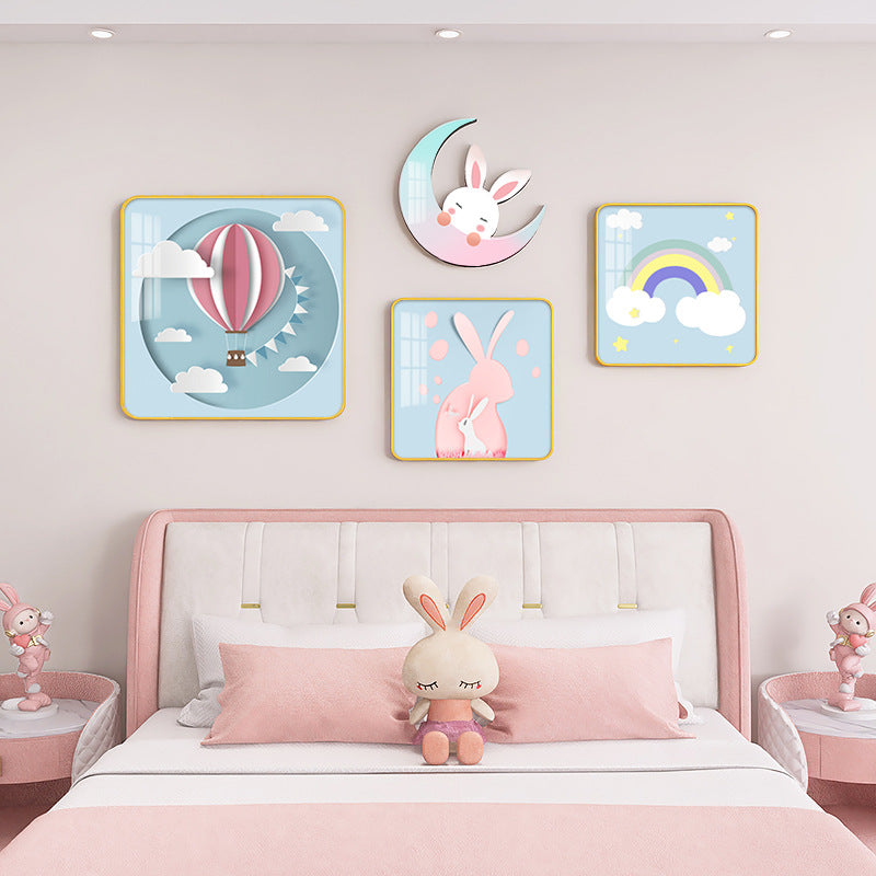 مجموعة لوحات جدارية وردية اللون لتزيين غرفة نوم الفتيات والأطفال مع لوحة جدارية على شكل قمر
