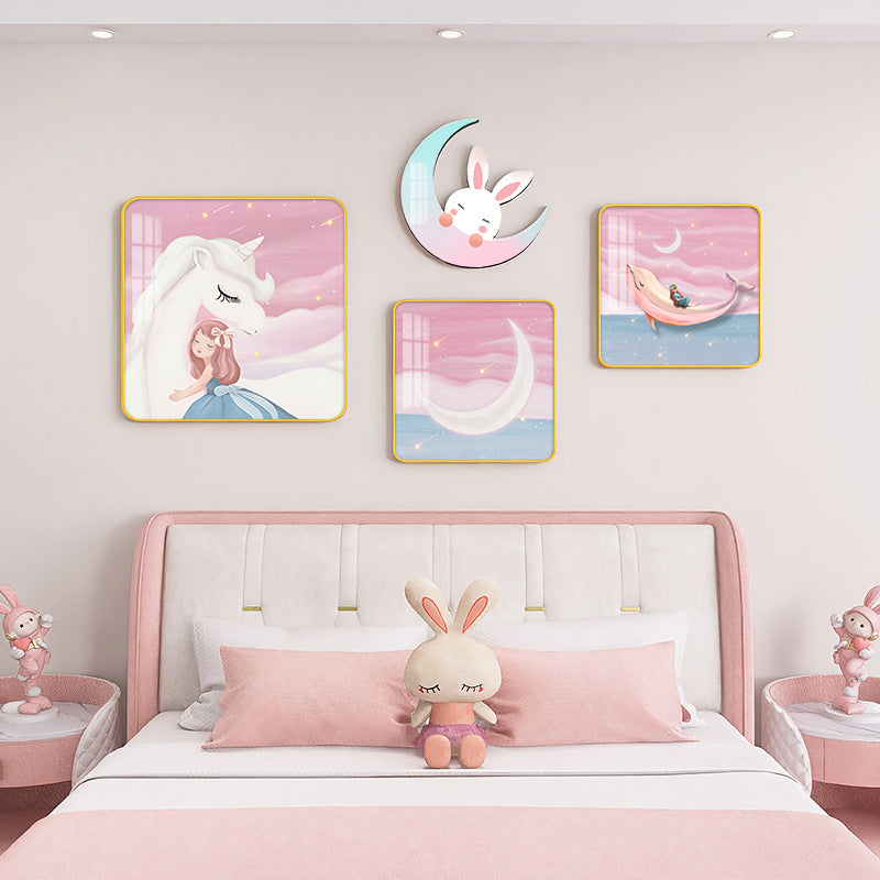 Girls Children Bedroom Princess Cartoon decoration pink wall painting set with moon mural