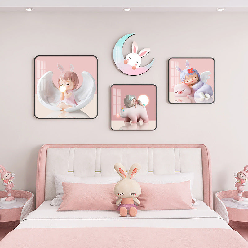 Girls Children Bedroom Princess Cartoon decoration pink wall painting set with moon mural