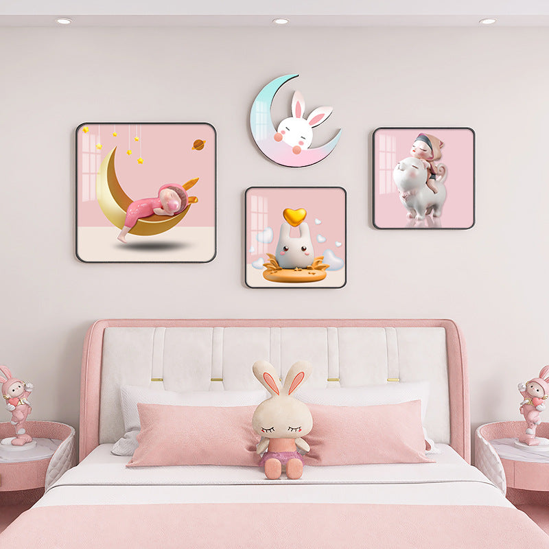 Girls Children Bedroom Princess Cartoon decoration pink wall painting set with moon mural