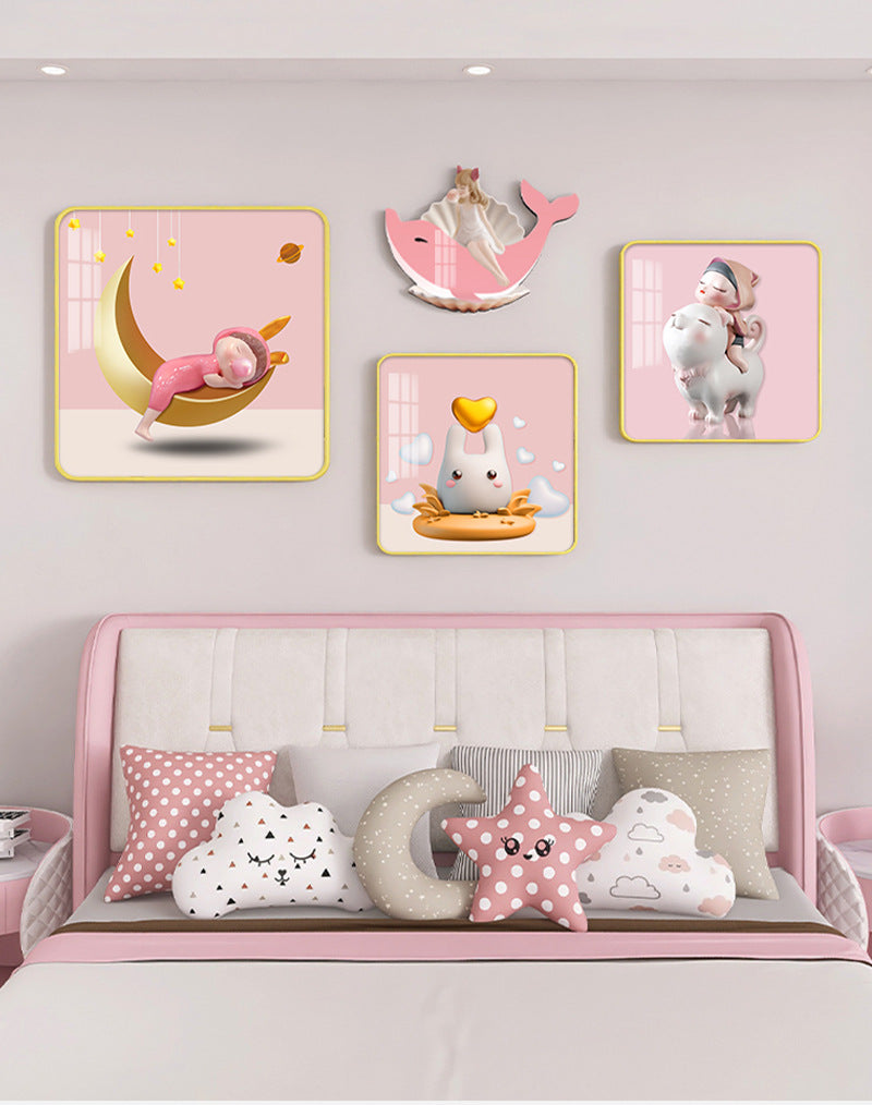 Girls Children Bedroom Princess Cartoon decoration pink wall painting set with moon mural