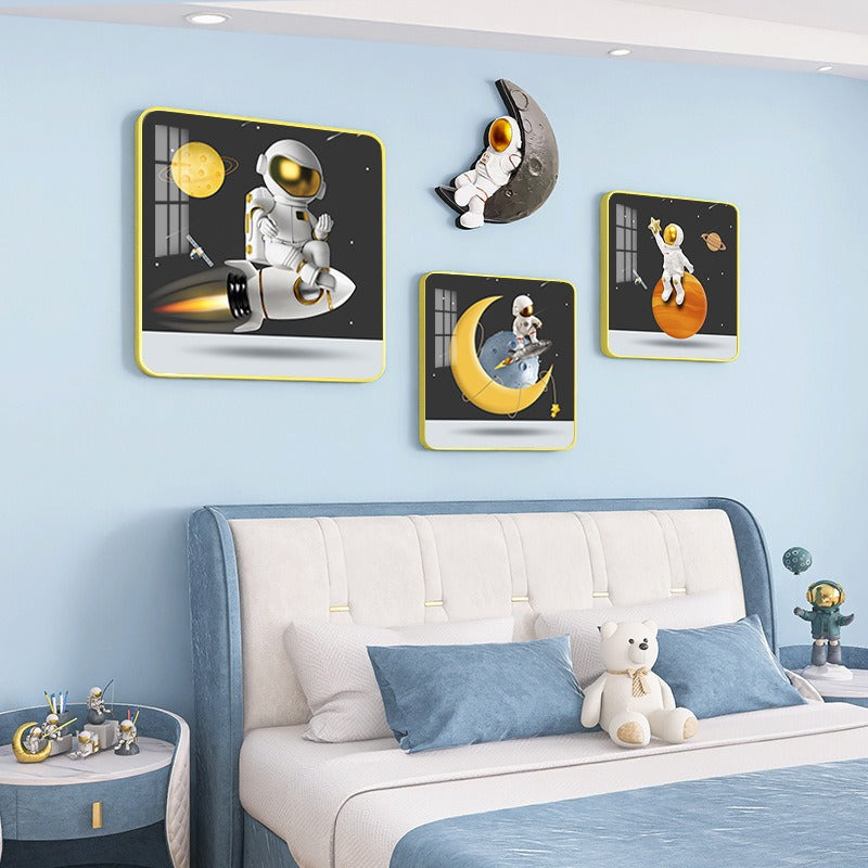 مجموعة لوحات جدارية لخلفية غرفة نوم الأطفال والأولاد مع لوحة جدارية على شكل قمر