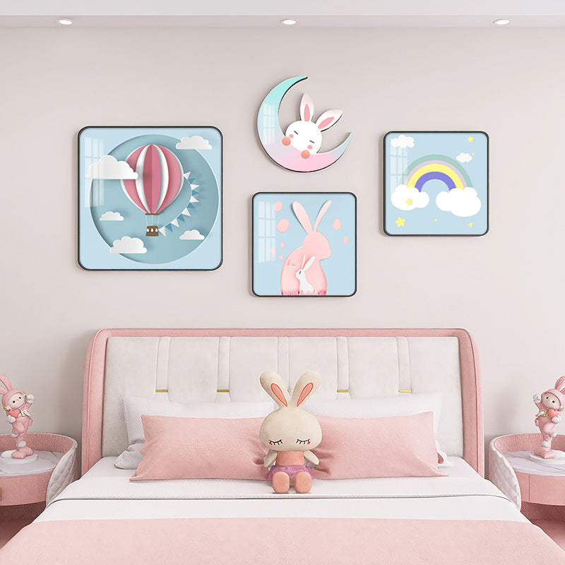 Girls Children Bedroom Princess Cartoon decoration pink wall painting set with moon mural