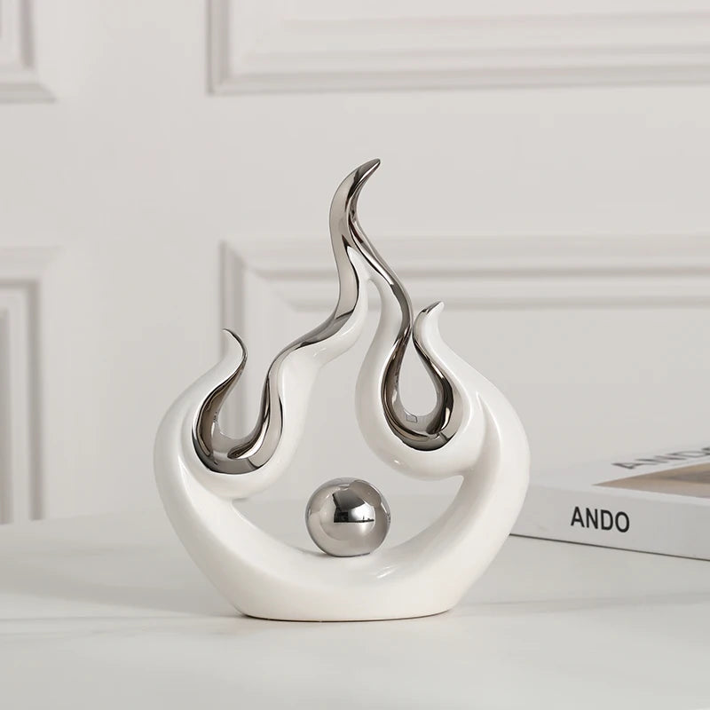 Fire-shaped Ceramic Sculpture - Elemental Home Decor Accent cabinet  Sleek Contemporary Sophisticated Unique Elegant Decorative Trendy stylish Minimalist Artistic Luxury Designer tabletop table decor accessories tableware living room decor coffee table decor