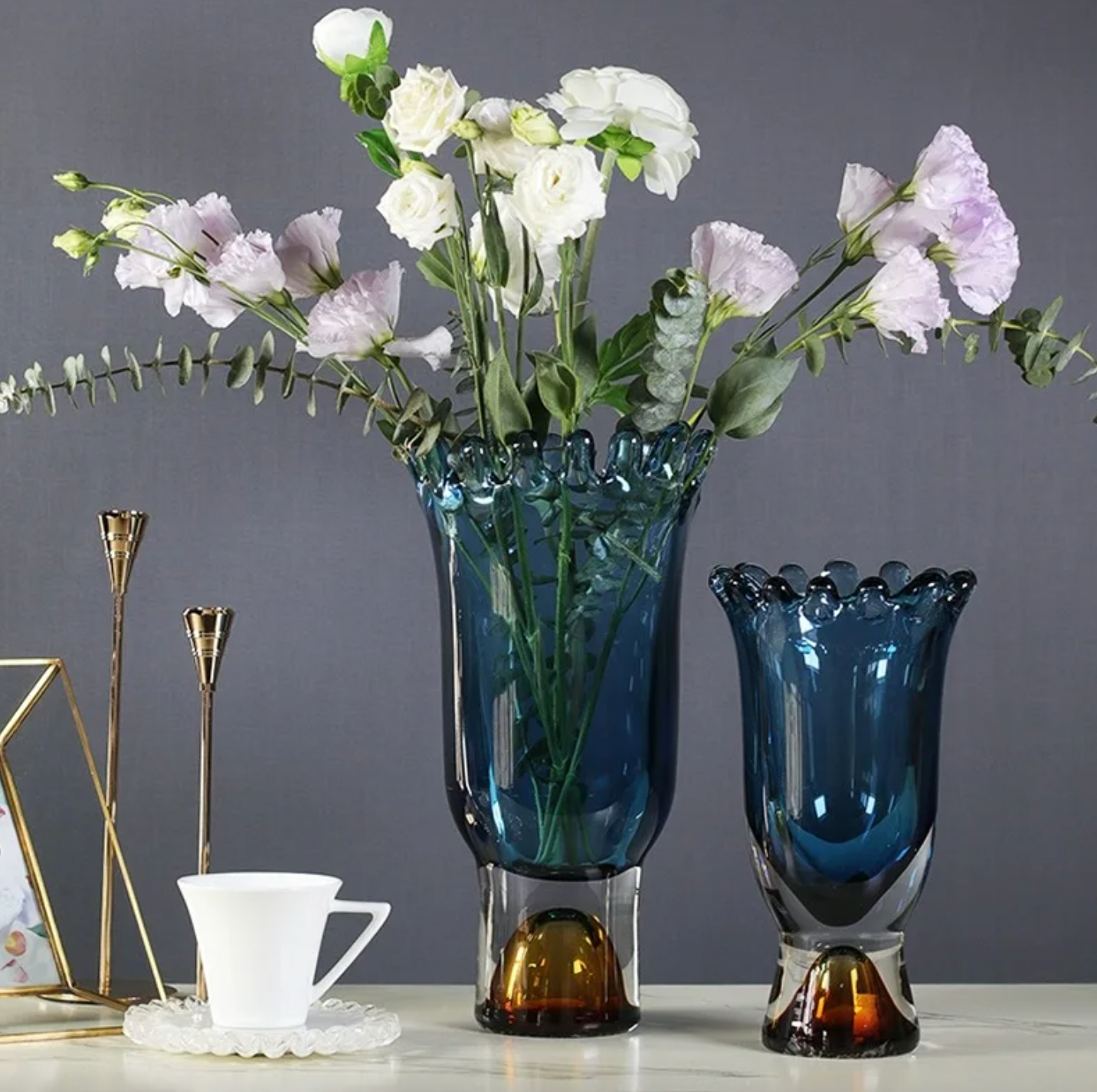 Elegance in Bloom - Blue Orchid Vase for Floral Displays Home Decor cabinet  Sleek Contemporary Sophisticated Unique Elegant Decorative Trendy stylish Minimalist Artistic Luxury Designer tabletop table decor accessories tableware living room decor coffee table decor