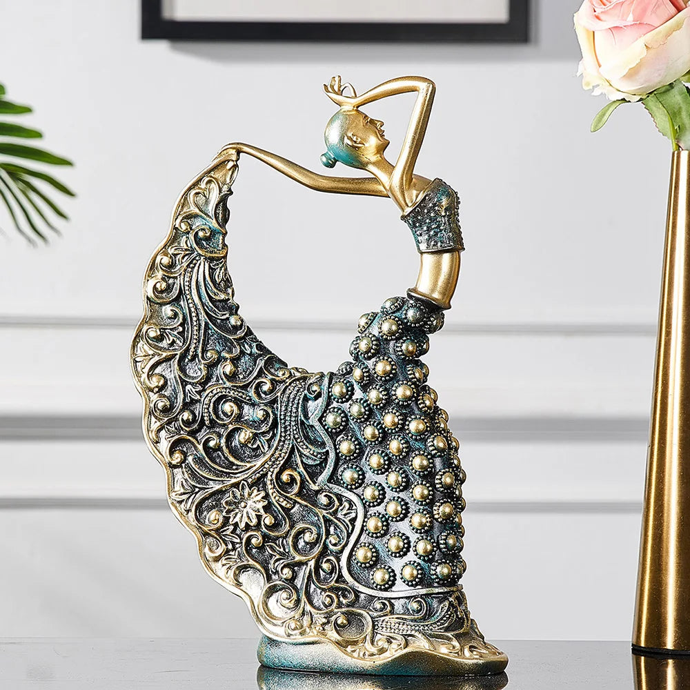 Dancing Figurines Peacock Model - Majestic Home Decor Accent cabinet  Sleek Contemporary Sophisticated Unique Elegant Decorative Trendy stylish Minimalist Artistic Luxury Designer tabletop table decor accessories tableware living room decor coffee table decor