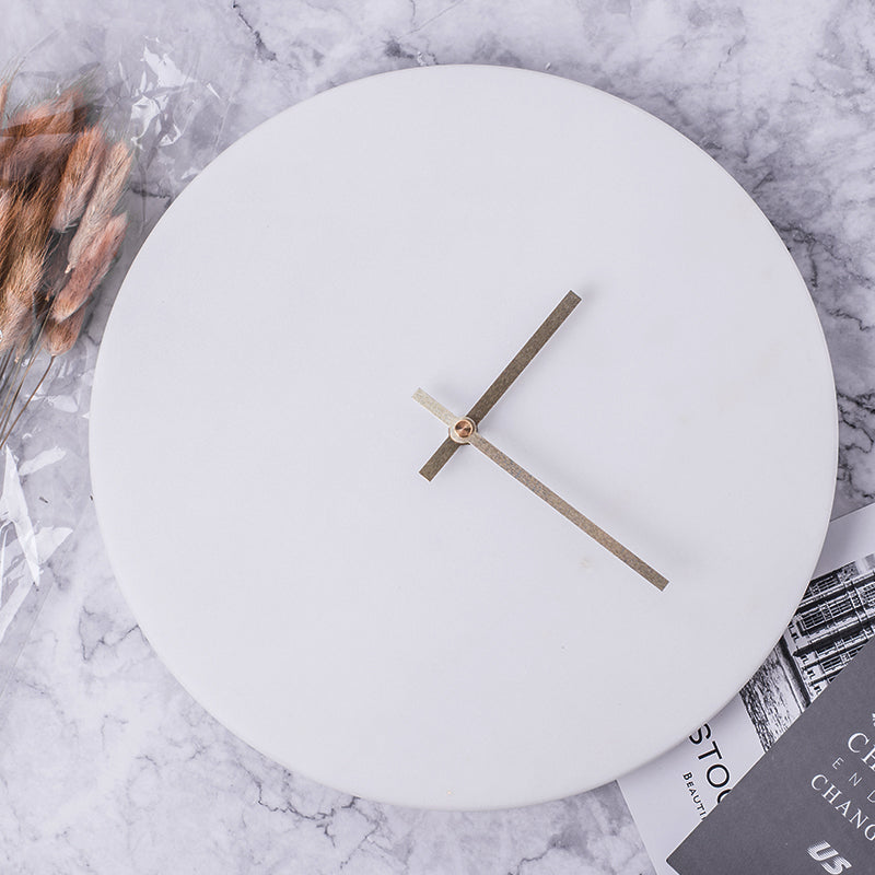 Classic White Round Marble Clock | Home Decor Unique Luxury Minimalist desk tabletop table stylish artistic Contemporary Nordic Timepiece Timekeeping Scandinavian trendy modern compact
