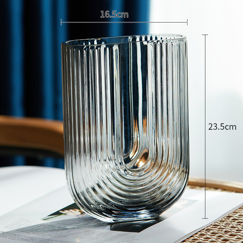 U-Shaped Glass Vase | Home Decor cabinet  Sleek Contemporary Sophisticated Unique Elegant Decorative Trendy stylish Minimalist Artistic Luxury Designer tabletop table decor accessories tableware living room decor coffee table decor