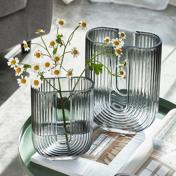 U-Shaped Glass Vase | Home Decor cabinet  Sleek Contemporary Sophisticated Unique Elegant Decorative Trendy stylish Minimalist Artistic Luxury Designer tabletop table decor accessories tableware living room decor coffee table decor