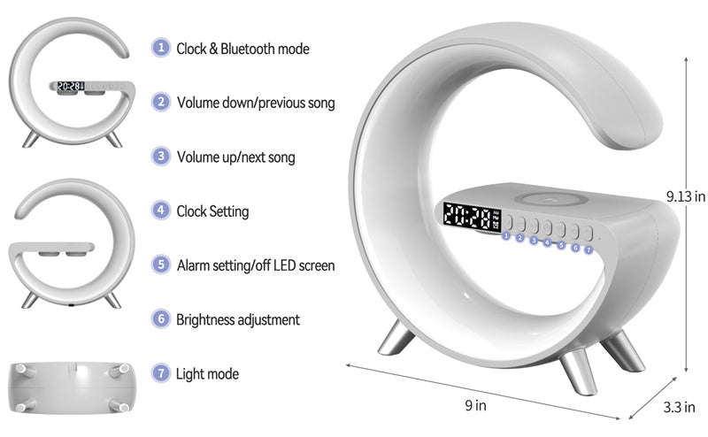 G-shaped Multi-purpose LED Bluetooth Lamp | Modern Lighting Home Decor cabinet  Sleek Contemporary Sophisticated Unique Elegant Decorative Trendy stylish Minimalist Artistic Luxury Designer tabletop table decor accessories tableware living room decor coffee table decor