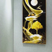 لوحة جدارية تجريدية - ألوان ذهبية غنية (50x100 سم) 