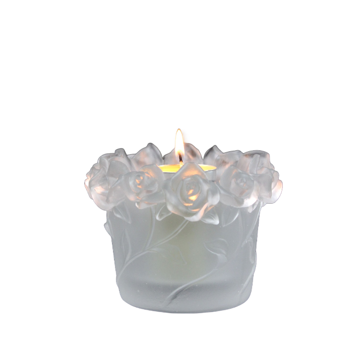 Romantic Radiance - Crystal Rose Candle Holder for Intimate Settings Home Decor Crystal Sleek Contemporary Sophisticated Unique Elegant Decorative Trendy stylish Chic Minimalist Artistic Luxury Designer tabletop table decor