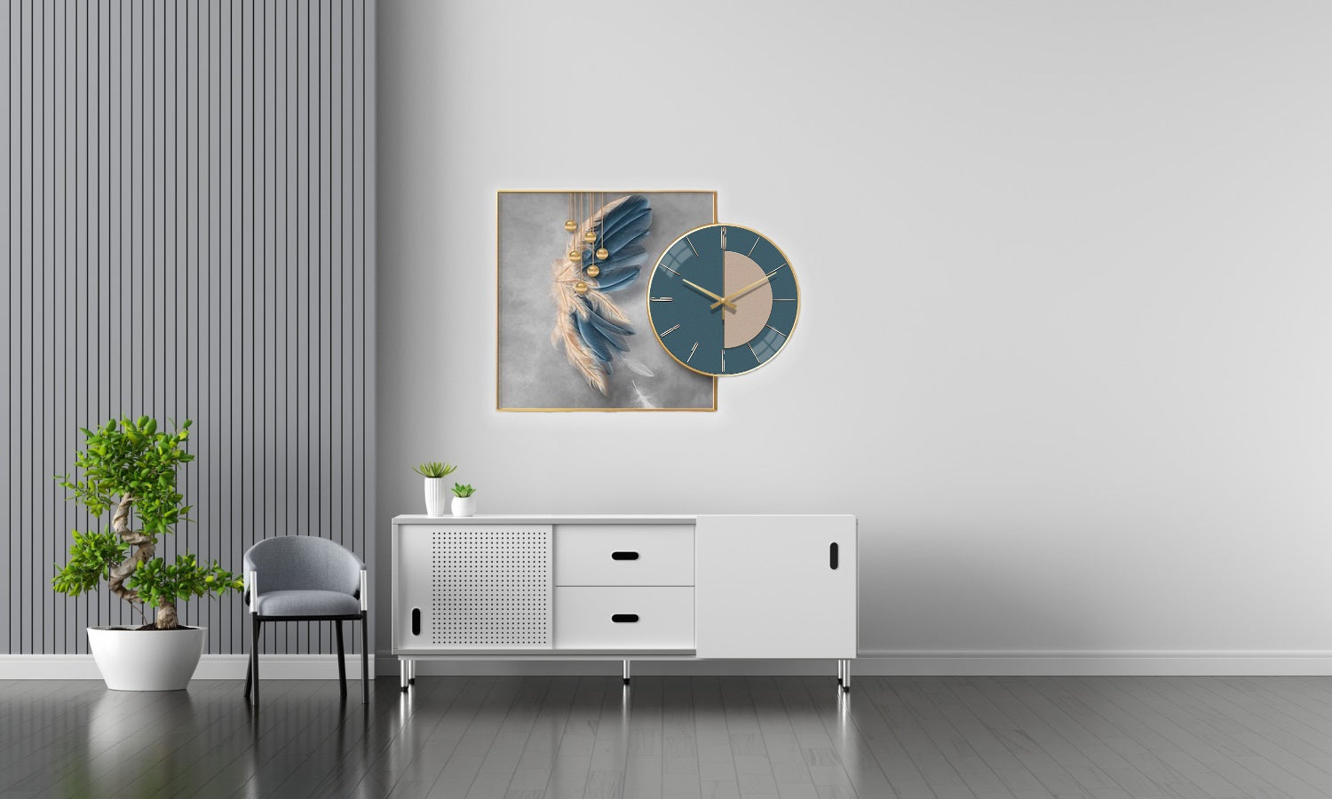 Wall Clock with Painting Contemporary