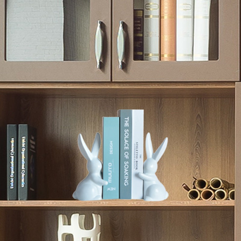 Ceramic Rabbit Bookends Set | Adorable Decorative Accent Home Decor Modern Sleek Contemporary book supports Unique Elegant Decorative Trendy Geometric Chic Minimalist Artistic Luxury Designer book holder tabletop table decor