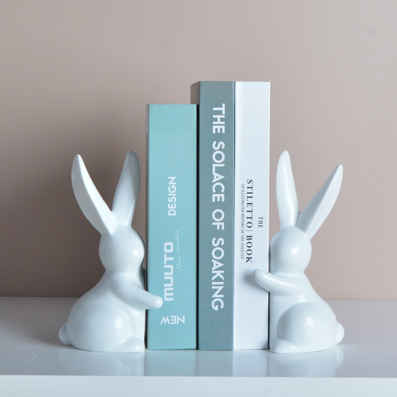 Ceramic Rabbit Bookends Set | Adorable Decorative Accent Home Decor Modern Sleek Contemporary book supports Unique Elegant Decorative Trendy Geometric Chic Minimalist Artistic Luxury Designer book holder tabletop table decor