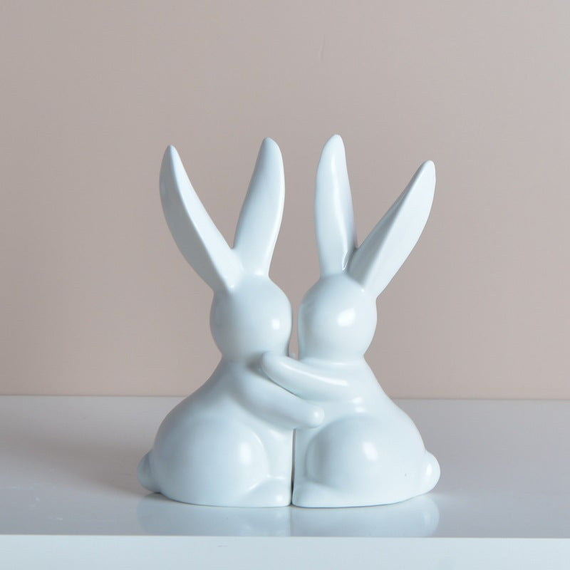 Ceramic Rabbit Bookends Set | Adorable Decorative Accent Home Decor Modern Sleek Contemporary book supports Unique Elegant Decorative Trendy Geometric Chic Minimalist Artistic Luxury Designer book holder tabletop table decor