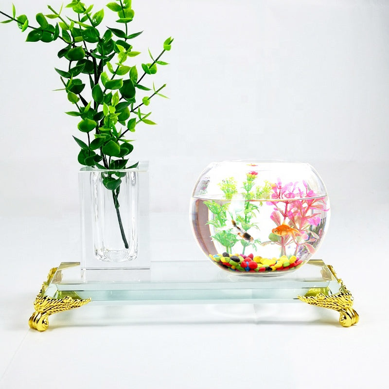 Aquatic Splendor - Crystal Desktop Fish Tank for Elegant Home Displays Home Decor Crystal Sleek Contemporary Sophisticated Unique Elegant Decorative Trendy stylish Chic Minimalist Artistic Luxury Designer tabletop table decor